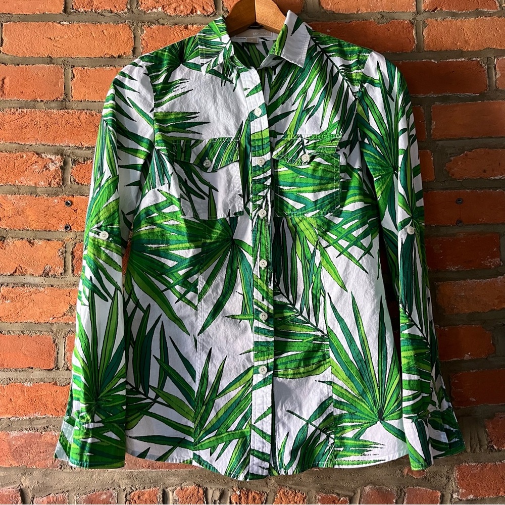 Michael Kors Tropical Palm Leaf Button-down Shirt, size 2